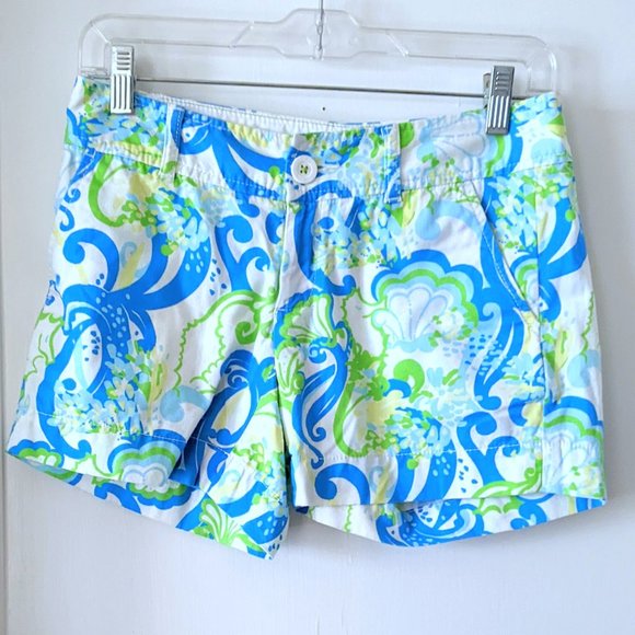 Lilly Pulitzer Callahan Knit Short 5" Inseam Sea Life Blue Green Size O XS - Picture 1 of 4